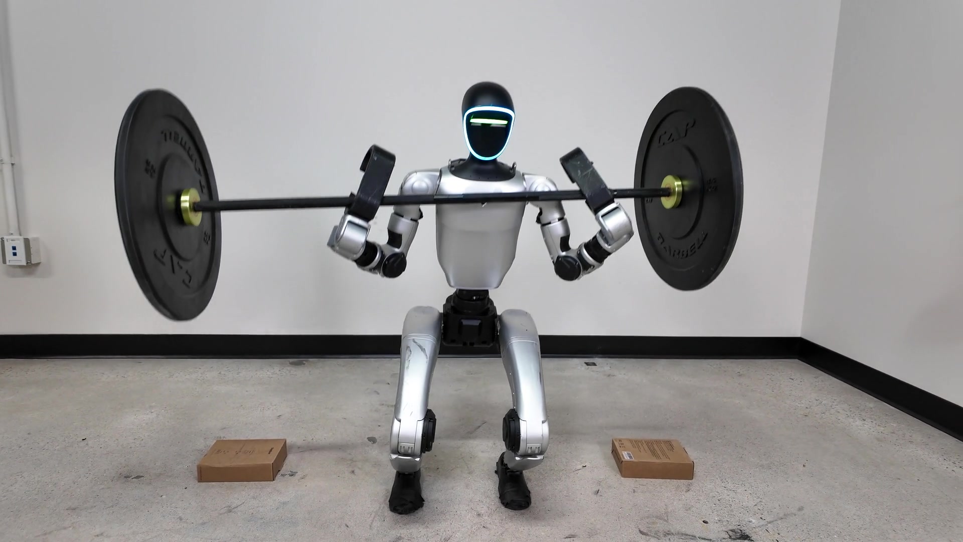 G1 humanoid performing a power clean with a barbell